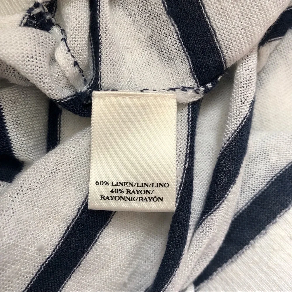 New ANN TAYLOR Striped Linen-Blend Top White Blue
